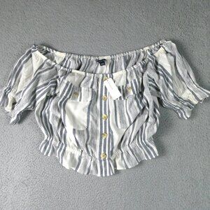 American Eagle Shirt Womens Large Off Shoulder Cropped Striped Top
